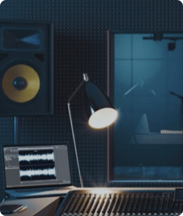 A professional recording studio with acoustic panels
